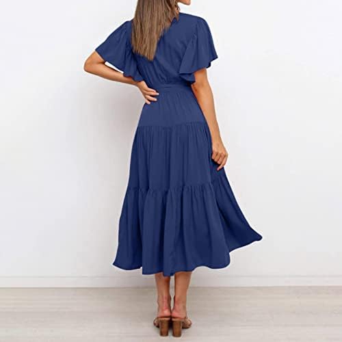 Nokmopo пролетни фустани за жени 2023 формално, женско летно секојдневно печатено печатено половината со краток ракав долг фустан