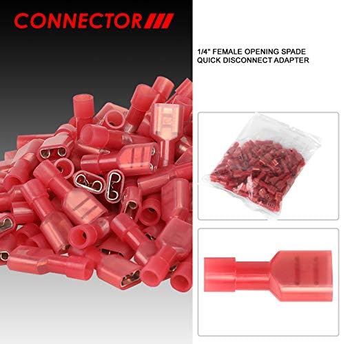 100 парчиња 1/4 16-22 GA AWG жици со црвен калај позлатен бакар, женски отвор за отворање Брзо исклучување на адаптер комплет
