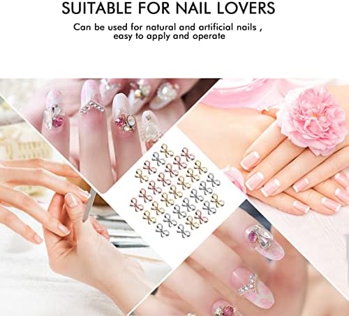 Sutey Bowknot Studs за нокти, Gems Bow Nail Gems Nail Studs Silver Nail Art Studs and Rhinestones 3D Art Nail