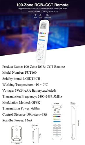 LGIDTECH FUT100 Miboxer 100-Зона RGB+CCT Далечински Управувач, Компатибилен Со Miboxer/Milight 2.4 G Производи