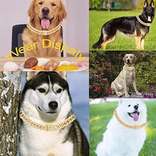 Златен дијамант кубански линк јака за кучиња за средни кучиња, луксузен ланец за одење на кучиња за миленичиња ѓердан не'рѓосувачки челик додатоци
