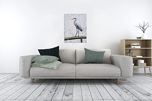 RFDepot Arts Heron Canvas Wallидна уметност со текстура - рустикално животно масло слики - апстрактни сиви и бели слики - големи