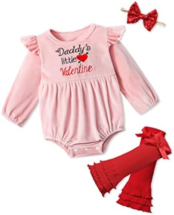 Бебе девојче Валентин облека ТАДДИ Малиот Валентин Кадифе Ромпер + Загревачи на нозе + Поставете ја облеката од 3 парчиња облека