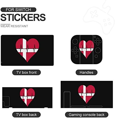 Loveубов Данска налепници за отчукување на срцето на срцето ја покриваат заштитната плоча на кожата за Nintendo Switch