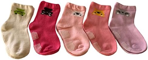 Какалу 5 пара 12-36 месеци бебе девојче наопаку со цртани филмови Анти-лизгачки пријатни глуждови, памучни чорапи, малиот патник,