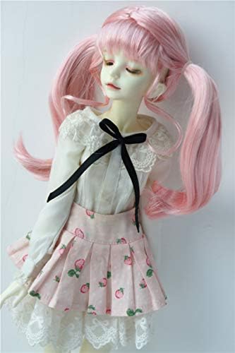 Перики за кукли JD505 7-8INCH 18-20cm розови близнаци долги пони Синтетички Mohair Doll Wigs 1/4 MSD Долкови додатоци за кукли