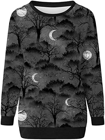 Beuu Долги ракави Нови графички блузи џемпери печати атлетски маици за Ноќта на вештерките за жени смешни врвови