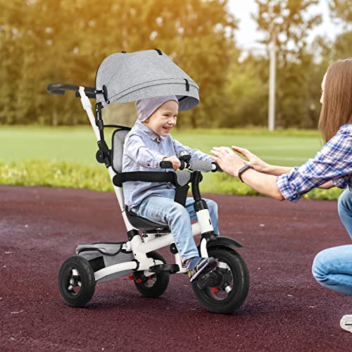 Детска трицикл ， Децата што преклопуваат шетач со шетач со ротирачко седиште, прилагодлива рачка за притискање и крошна, безбедносна лента,