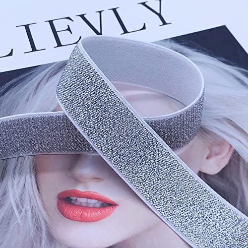 Paictheix Еластични ленти мека сребрена сјај еластична лента за шиење на лента за глава и занаетчиство