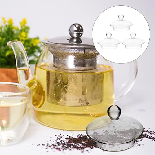 Замена на капакот на чајниот чајник Bestonzon: 3 парчиња чист стаклен чај котел покритие цветаше лабав чај за лисја, највисоко капаче за чај за