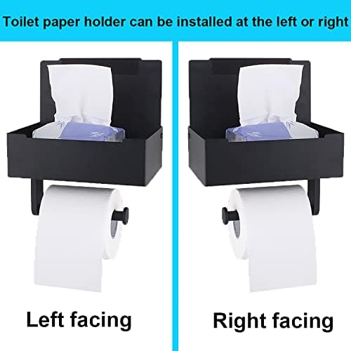 Држач за црна тоалетна хартија Gliuyiza со полица за складирање, самостојно лепило за тоалетна хартија со диспензери за марамчиња,
