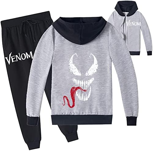Jotolan Kids Venom Zipper Pullover Hoodie and Sweatpants-2 Piece Graphic Graphic Long Sneave Tranksuit Hoody Облека за момчиња
