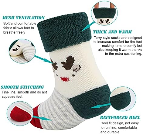 Човечки чувства Бебе Божиќни чорапи 4 пакувања 3-6 -12-18-24 месеци за момче девојки бебиња, памук за новороденчиња, нејасни подароци