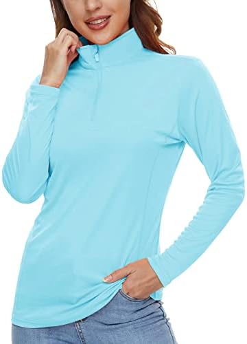 Bilенски Biylaclessen Women's upf50+ кошули за заштита на сонце со долг ракав Брзо сув тренинг врвови 1/4 zip атлетски трчање кошули