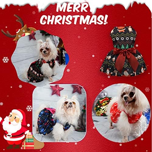 Божиќни кучиња фустани Божиќно печатење боја мачка облека костум облека облека облека облека облека за мали средни кучиња 3-пакет