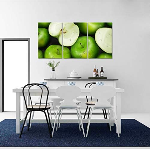 Zlove 3 парчиња кујна слика wallид декор Зелени јаболка со овошје со овошје со вода, уметнички дела на платно, испружени и врамени модерен