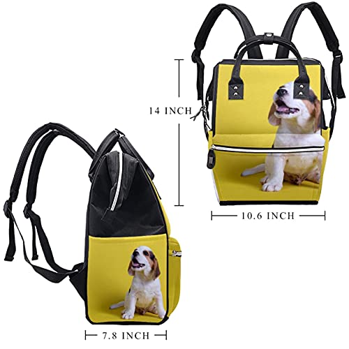 Прекрасно Кученце Во Жолта Позадина Торбички За Торби За Пелени Мумија Ранец Со Голем Капацитет Торба За Пелени За Нега На Бебиња