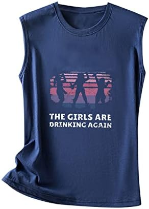 Девојки елек лето есен без ракави 2023 екипаж против вратот памук графички лабава вклопена кошула за блуза елек за жени 1J