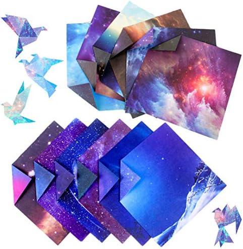 100 листови двострана хартија за оригами за деца и возрасни 6x6 инчи, 12 живописни дизајни на прекрасен простор за галаксија,