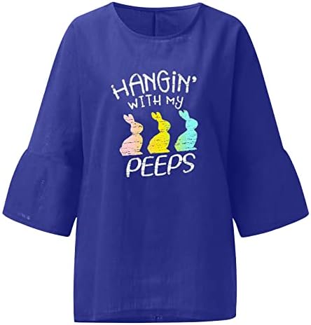 Хангин 'со моите Пипс Велигденски кошули за жени 3/4 ракав екипаж летен блуза памучна постелнина Велигденска тунична маица маица