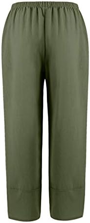 Памучни памучни постелнини, еластични високи половини широки нозе палацо капри должина удобна маргаритка со исечени панталони со џебови