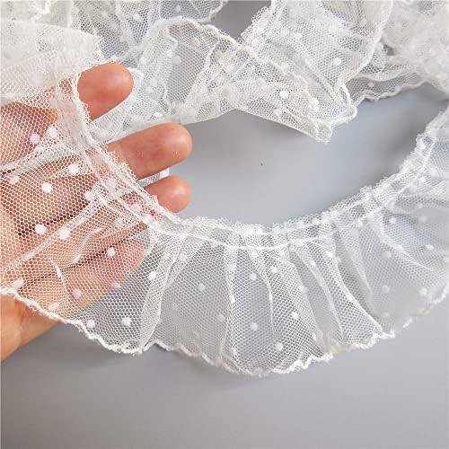 5 јарди бела точка плетена органза собрана мрежа чипка раб на работ на лента 6 см ширина гроздобер стил исечоци ткаенини за шиење занаети