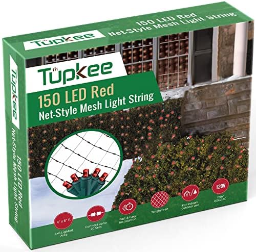 Tupkee Christmas Light Net - 150 LED црвени и зелени светла - 4 ft x 6 ft - отворено / затворено - нето светла за грмушки, жива ограда или дрвја