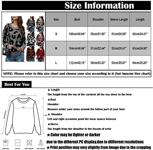 Women'sенски кабел плетен џемпер зимски о-врат леопард печатен пулвер со долг ракав џемпер врвна сива маичка