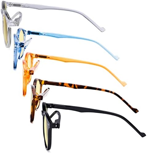 Очила 5 Пакет Сино Светло Филтер Очила Жени Овални Тркалезни Компјутерски Очила За Читање Жолто Затемнети +2.00
