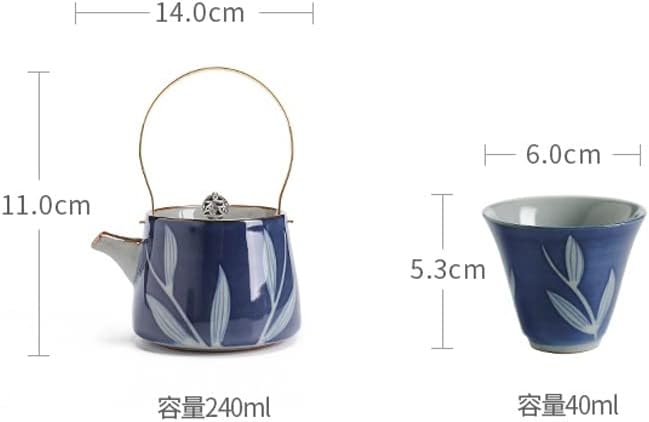 Гретд сина и бела затегнување рачно изработена глазура од глазура од керамички чај од чај 1 садот 4 чаши церемонија на чај