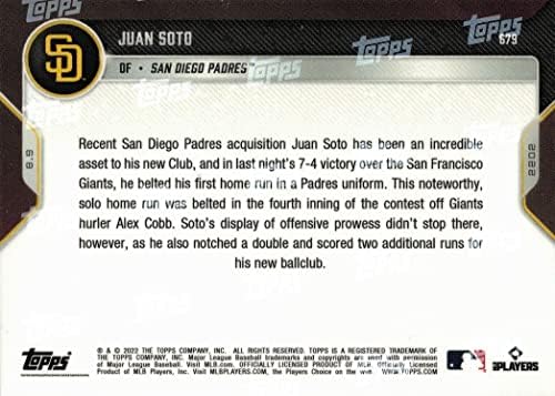 2022 Топс сега 679 Бејзбол картичка Хуан Сото - хитови 1 -ви домашен терен на Падрес