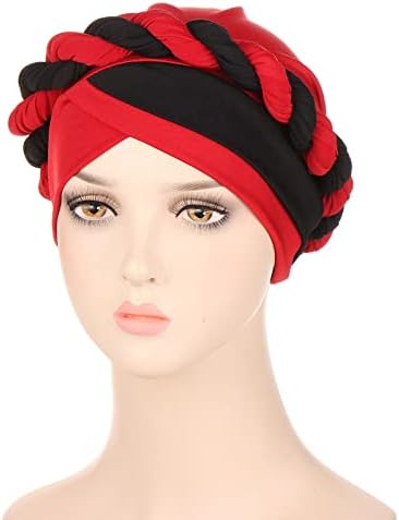 Womenените модни плетенка турбан капи со изопачена плетенка за завиткување од полиестерска боја, лесна удобна удобна