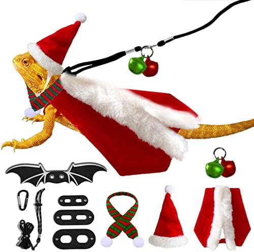 10 пакувања Божиќна брадеста змеј Санта Хет Божиќна наметка со наметка со прилагодливи ленти за прилагодливи додатоци за костуми