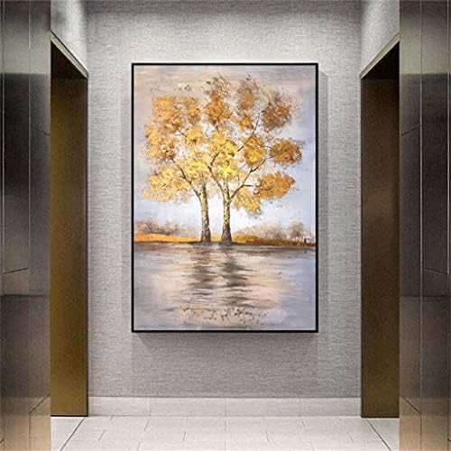MJWDP Златно листово дрво пејзаж со голема големина масло сликарство wallидно сликарство апстрактна уметност дневна соба дома