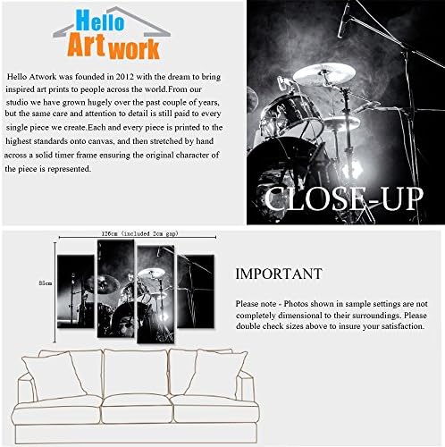 Музичка серија ihappywall 4 парчиња wallидни уметнички дела рок бенд Полено тапан сет со светла во црно -бела позадина модерен домашен декор