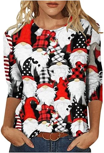 Божиќни Носии За Жени 2022 Мода Слатки Маици За Печатење Со 3/4 Ракави Блузи Со Тркалезен Врат Секојдневни Удобни Врвови