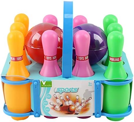 Vokodo 12 парчиња Делукс играчки за играчки играчки сет вклучува 10 пина и 2 топки кои носат случај шарен образовен рано развој во затворен