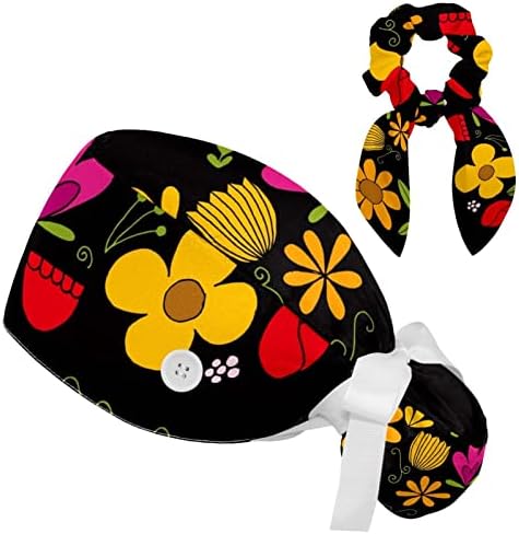 Прилагодливо цвеќе цветно црно работно капаче со копче, торбичка за конска опашка, џемпери за жени со лак за коса