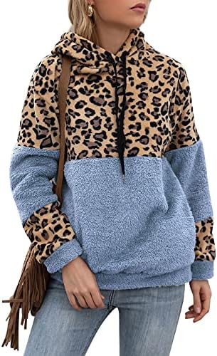 Женски џемпери 2023 година со долги ракави пуловер леопард печати кадифен џемпер јакна пуловер руно џемпер јакна