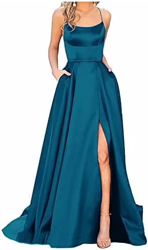 Фрагрен цветен фустан, женски долги топка фустани Елегантни Halterneck без грбни долги фустани А-линија Крис-крос сатен шпагети