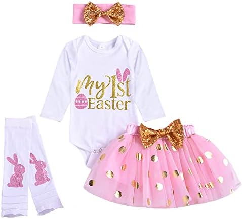 Xifamniy бебе девојки Мојата прва велигденска розова облека новороденче 3 парчиња зајаче туту ромпер фустан за зајаци за зајак