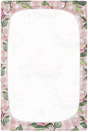 Алаза розова роза цвет цвет цветна биволска карирана карирана креветче за креветчиња, вградени листови за басинет за момчиња бебе девојчиња