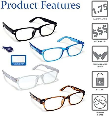 Зголемете Ги Очилата За Сина Светлина Што Ги Блокираат Очилата За Читање, 4 Пакувања, Избрани Бои