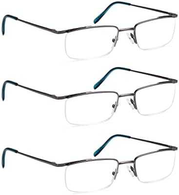 Teraise 3 пакуваат очила за читање на половина рамка за мажи/жени, со мода со сина светлина што ја блокираат удобните лесни читатели