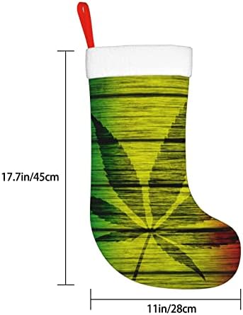Аугенски Божиќни чорапи Вуд Раста знаме марихуана лист двострана камин што виси чорапи