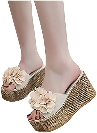 Hzmsyq женски клинови сандали со цвет низ горната платформа сандали со високи потпетици влечки чевли со плажа високи потпетици