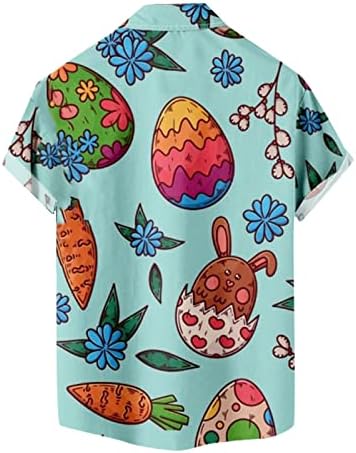 Велигденски хавајски кошули за мажи со кратки ракави копче надолу случајни кошули смешни велигденски јајца зајаче графички маички блузи