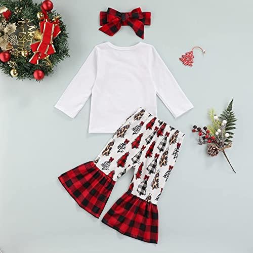 Божиќна облека Хенимко девојче Божиќна облека Долга ракав Дедо Мраз бебиња врвови новогодишно дрво bellвонче, панталони за панталони