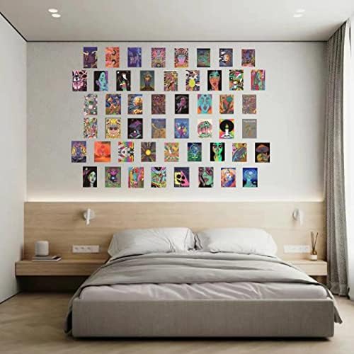 SEQLA71 50 Спакувајте Хипи психоделични постери За ѕид за roomетска Слика во соба, Стилски Мали Кул Постери Во Соба, Стилски Психоделични Момчиња