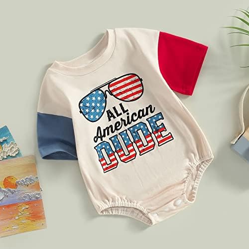 Мобиккин бебе момче Девојче 4 -ти јули Облека новороденче преголем дел од САД, Ромпер Американско знаме, Ден на независност на Денот на независноста
